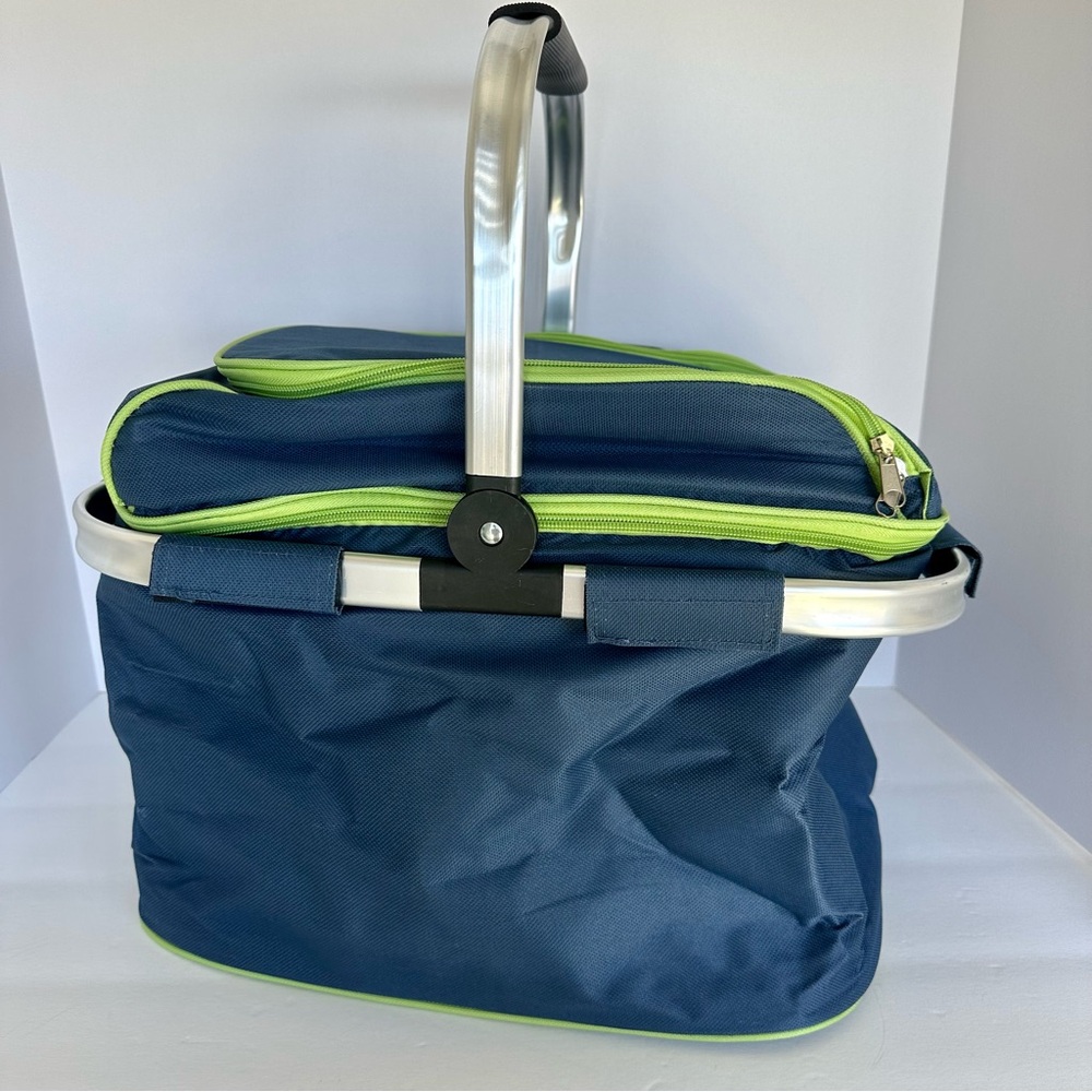 Eternal Lifestyle Insulated Folding Picnic Basket Navy Blue 18x11x14 Cooler Tote - Picture 7 of 17